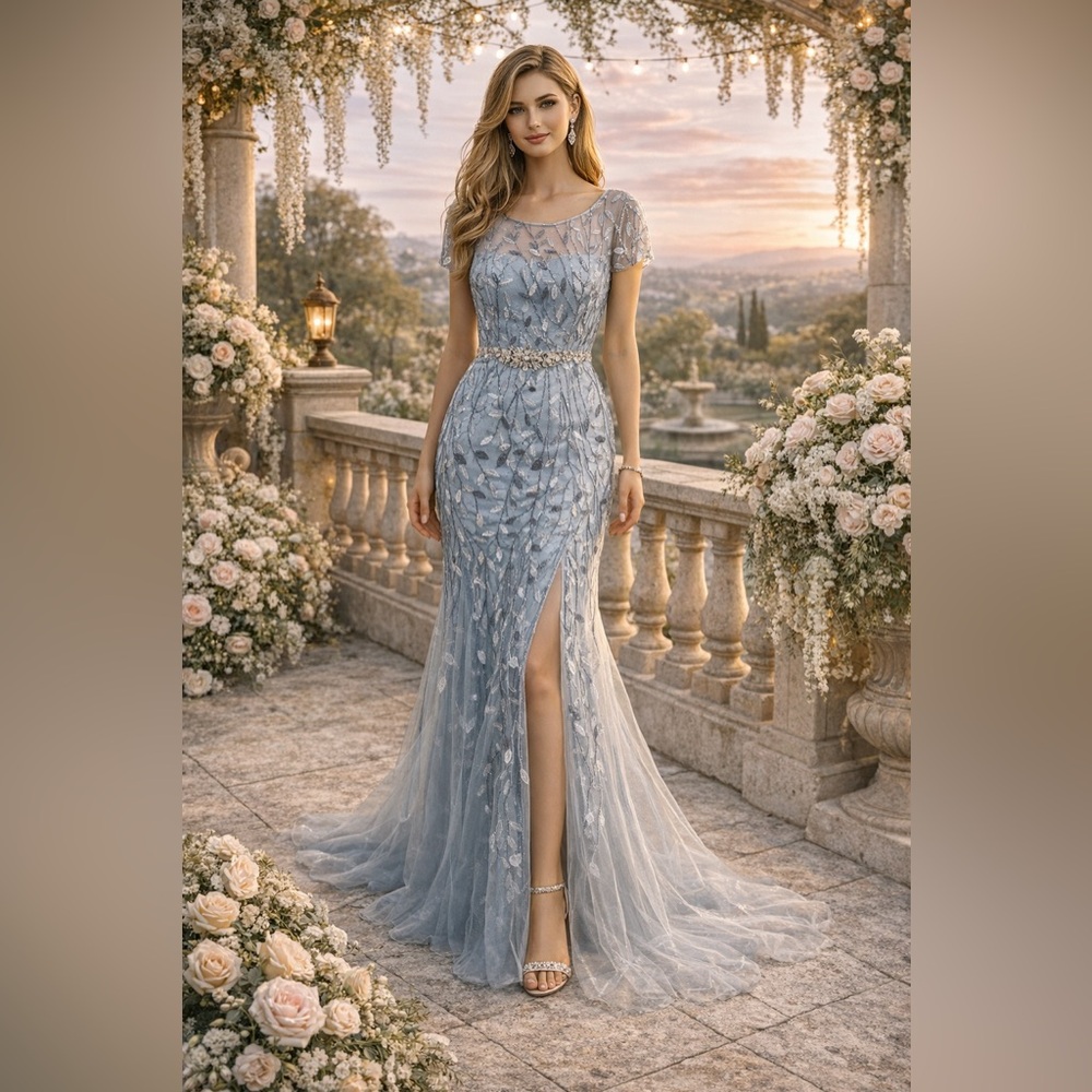 Chic Lace Maxi Dress in Soft Blue